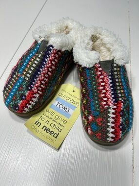 TOMS Kids Cozy Knit Slip-On Slippers in Multi-Color